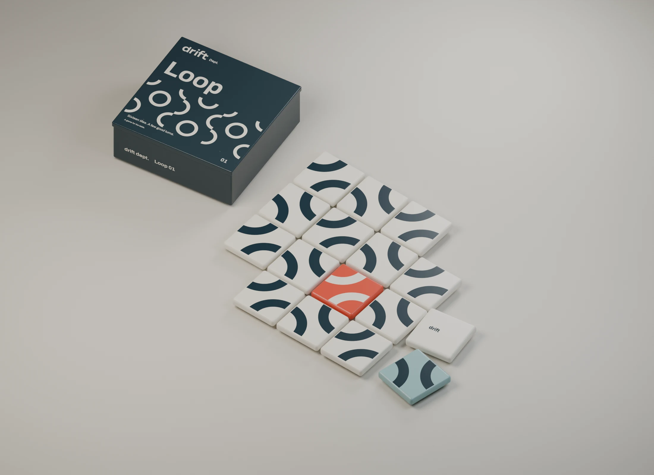 Drift Dept. Loop tiles and packaging